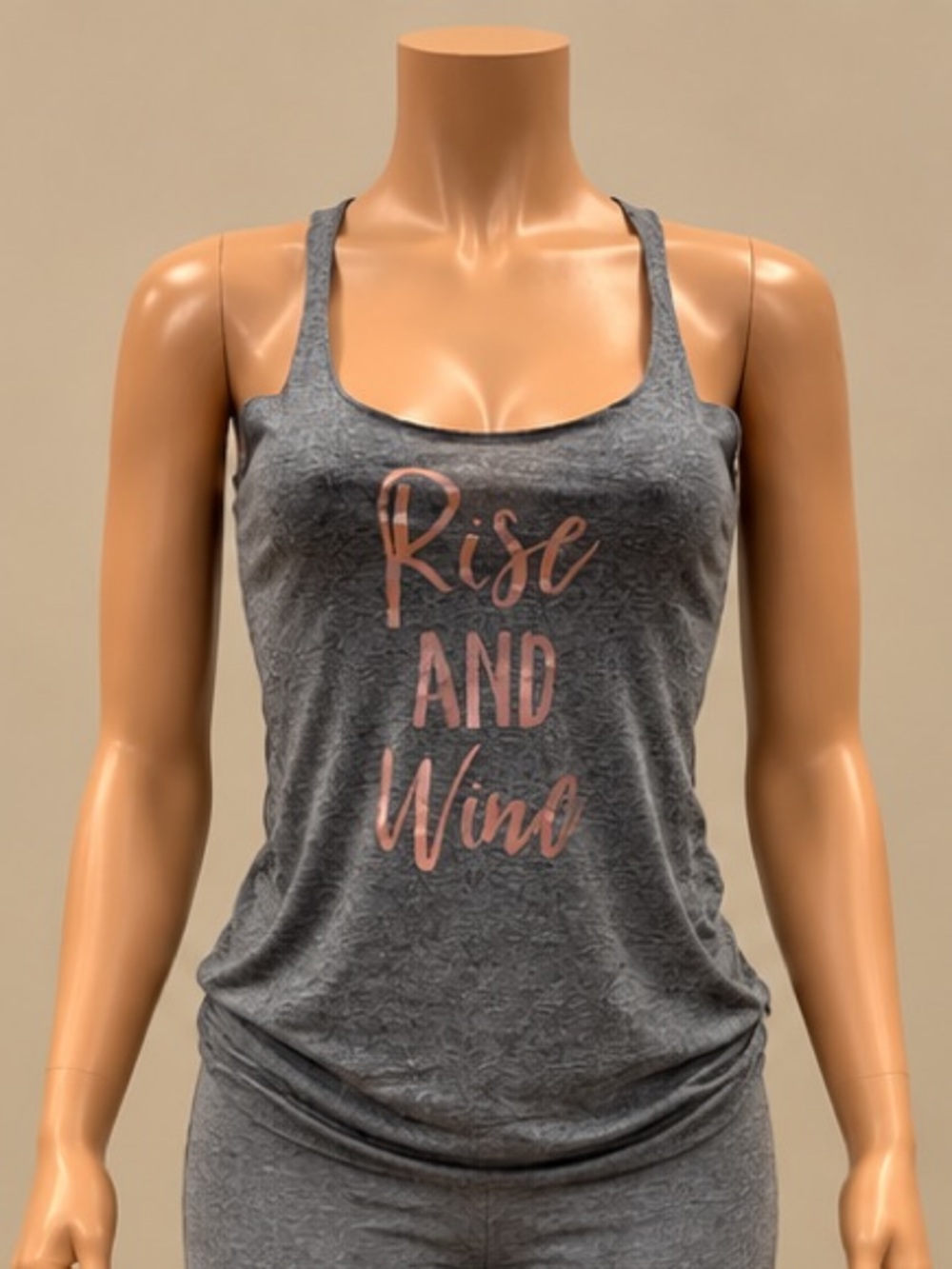 Rise and Wine Gray Rose Gold Graphic Racerback Tank Top Small
